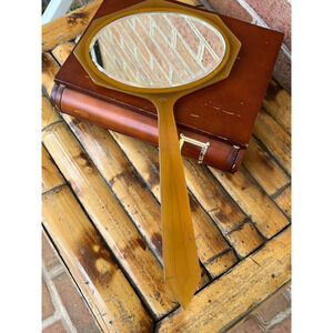 Vintage Amber Hand Mirror Pyralin Nemours Bakelite Celluloid